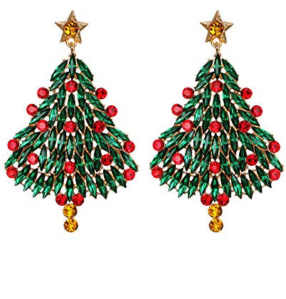EVER FAITH Weihnachtsbaum Ohrringe Grün Strass Kristall Lange Hängend Ohrstecker für Weihnachten