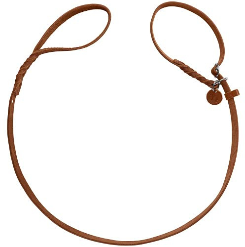 HUNTER Retriever-Leine SOLID Education, Farbe: Cognac, Handgeflochtene Leine mit integrierter Halsung, Spezialschieber und Zugstopp aus robustem Rindsleder, Größe 18/170