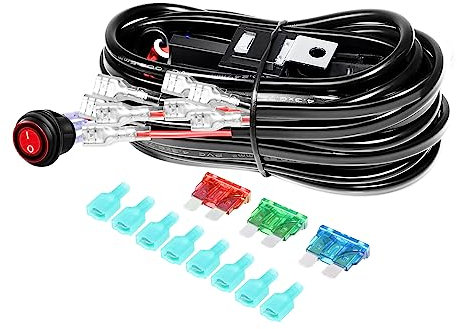 SKYWORLD Kit de arnés de cableado de Barra de luz LED, 4 Cables de 12 V, botón Rojo, Interruptor de Encendido/Apagado, Luces Todoterreno, luz de Trabajo LED, lámpara de Niebla