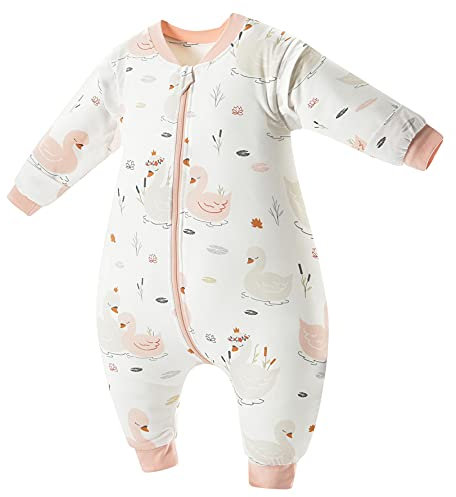 Chilsuessy Baby Ganzjahres Schlafsack mit Füßen, abnehmbar Langarm, Kinder Winter Schlafsack mit Beinen, 2.5 Tog 3.5 Tog kleinkind Schlafsäcke, Schwan/2.5 Tog, XL/Baby Höhe 100-110cm