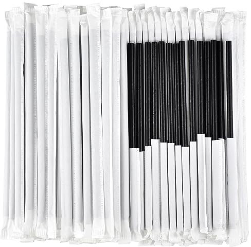 Black Paper Drinking Straws Bulk Individually Wrapped - 1000 Counts, 7.75 x0.24 - For Cocktail, Coffee, Bars and Restaurants
