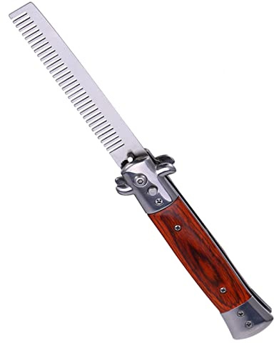 Kuuleyn Peigne Switchblade, Peigne à Cheveux Pliant de Poche, 4 Couleurs Couteau Pliant à Ressort Switchblade Bouton-Poussoir Peigne de Poche Huile de Coiffure Salon Outil de beauté(Bois de Rose)
