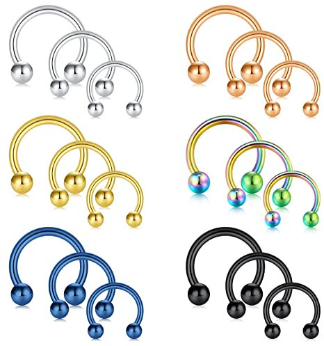 Funseedrr 18stk Septum Piercing Hufeisen Nasenpiercing Ring Edelstahl 16G 6/8/10mm Lippenpiercing Tragus Helix Piercing