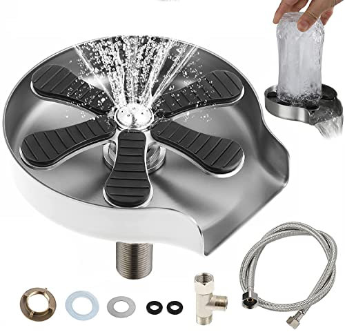 Glass Rinser for Kitchen Sink, Stainless Steel Glass Washer, Automatic Cleaner for Water Bottle and Coffee Cup, Kitchen Sink Accessories, Glass Celaning Tool for Home Restaurant Bar