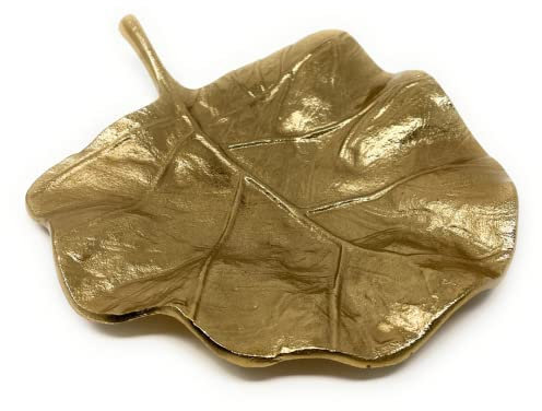 Marzoon Floraler Deko Teller aus Metall im Blatt-Design Deko-Schale Naschschale Schlüsseltablett, Schmuckteller in Blattform Aluminium RAW Gold 23 x 20 cm
