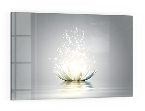 DEQORI Küchenrückwand Glas | Motiv Funkelnde Lotusblüte | 60x40 cm | Bad- oder Herd-Rückwand | Herdblende Spritzschutz für Küche & Badezimmer | moderne Deko für Fliesenspiegel