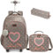 Egchescebo Mochilas Escolares con Ruedas Carro Niña Corazón Mochila Carrito para Trolley Escolar Bolso de Viaje Estuche Stitch Mujer Maleta Colegio Grande Medianas Infantil Niñas Estuche 17” 3pcs Café