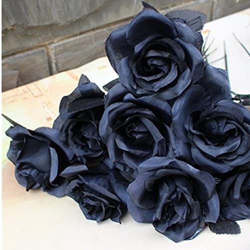 OUKEYI Lot de 8 roses artificielles en soie à tige unique pour bricolage, maison, bureau, décoration de fête, bouquet de mariage, décoration d'Halloween (noir)