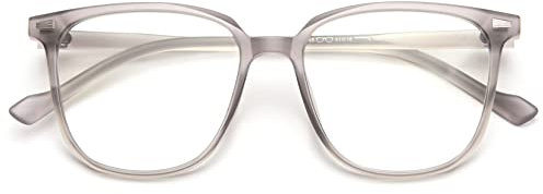 KOOSUFA Mode Blaulichtfilter Brille Damen Herren Retro TR90 Groß Brillengestelle Anti Blaulicht Brillen Ohne Sehstärke Computerbrille Dekobrille Gaming Brille Anti Müdigkeit mit Etui Matt Grau