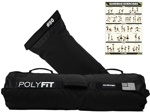 Polyfit Sandbag Pro – Workout-Sandsack mit dreifachem Klettverschluss und verstärktem Nylon-Gurtband – Schwarz – 36,3 kg
