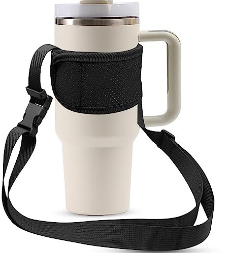 Porte-Bouteille d'eau avec Sangle pour Stanley, Porte-gobelet réglable, Sangle Manchon gobelet, Sac à bandoulière Universel pour Bouteille d'eau, Porte-gobelet pour 40-128 oz Accessoires de Tasse