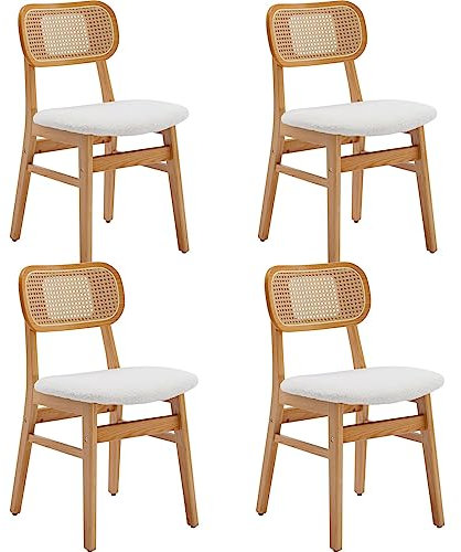 Wahson Rattansessel Esszimmerstühle 4er Set, Küchenstuhl Rattanstuhl Rustikaler Sessel, Lesestuhl mit Massivholzbeinen, bequemer Retro Sessel für Wohnzimmer/Esszimmer