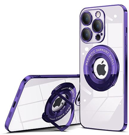 QLTYPRI Magnetic Clear Case for iPhone 13 Pro Case Compatible with MagSafe, Invisible Ring Holder Stand, Camera Lens Full Protection, Slim Shockproof Phone Case Cover for iPhone 13 Pro – Deep Purple
