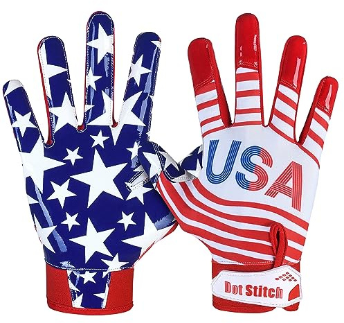 Dot Stitch USA Flag Football Gloves Silicone Sticky Grip Youth Receiver Gloves American Flag Football Receiver Glove Adult Footbal Receiving Glove Youth Men Kids & Unisex