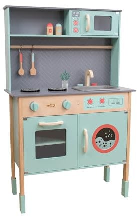 Owl & Fox Wooden Kitchen Set, Pretend Play for Girls and Boys with Sink, Hob, Taps, Microwave, Washing Machine, Utencils, FSC Sustainable, Traditional & Stylish, 3 years+, 69x29x106 cm H
