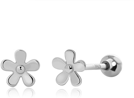 Meissa Argent 925 Boucles d'oreilles petit fleur Piercing oreille à vis Boucles d'oreilles plaquées or Hypoallergéniques pour adolescentes femme cadeau anniversaire, Argent