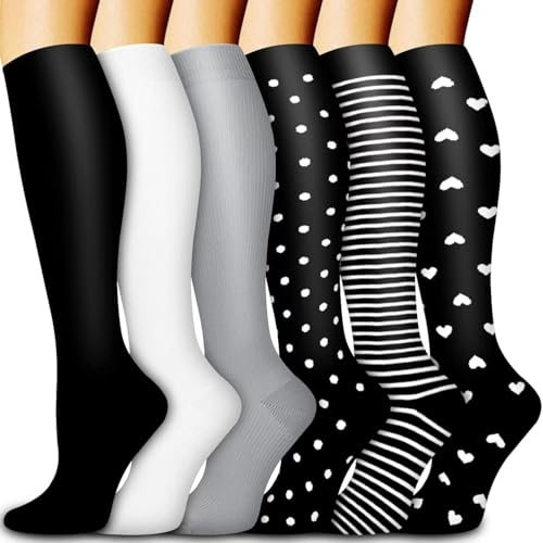 SHYL~JIER 6 Paar Kompressionsstrümpfe für Damen Herren 15-20 mmHg, Stützstrümpfe Kompressionssocken für Sport, Flug, Laufen, Reisen, Radsport, krankenschwester