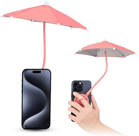 Kiorafoto Magnetic Mobile Phone Umbrella Shade for Sun, Outdoor Phone Holder with Sun Umbrella, Flexible Angle Design & Rotatable Phone Ring, for iPhone 15 14 13 12 Pro Max Plus & All Phones (PINK)
