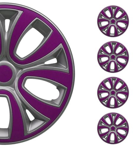 OMAC 4X Radkappen Radzierblenden Radblenden 14 Zoll Stahlfelgen Glänzend Grau-Lila