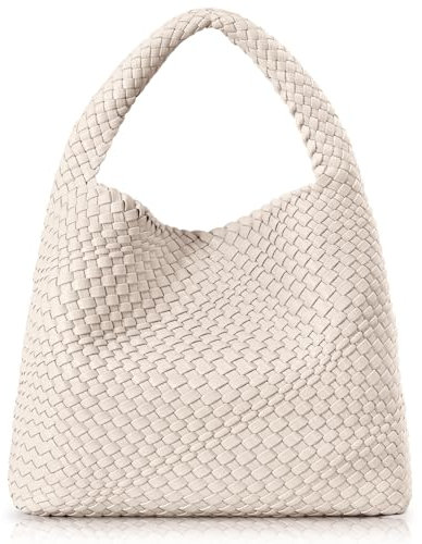 oscaurt Tragetasche für Damen, gewebte Ledertasche, gewebte Tragetasche, Damen-Handtaschen, Schultertaschen, Einkaufstasche, Top-Griff, Tasche mit Beutel, Geldbörse, beige, Large
