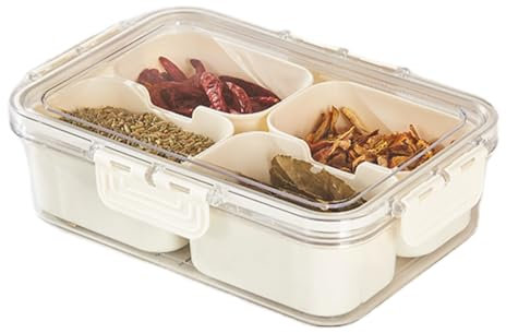 Ortviai Assiette à Collation Avec Compartiments, Rangement Epices, Rangement Frigo, Boite de Conservation Alimentaire, organisateur pour bonbons, légumes, biscuits, noix, fruits (quatre carrés)