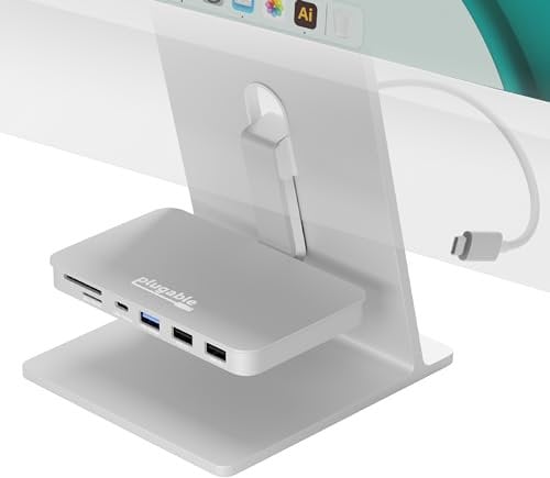 Plugable USB C Hub for iMac 24 Inch 2021, 2023, and 2024 6-in-1 USB Hub Multiport Adapter with 10Gbps USB-C and USB 3.0, 2X USB 2.0, microSD & SD Card Reader, Not for 2020 and Earlier iMacs (AD-6IN1)