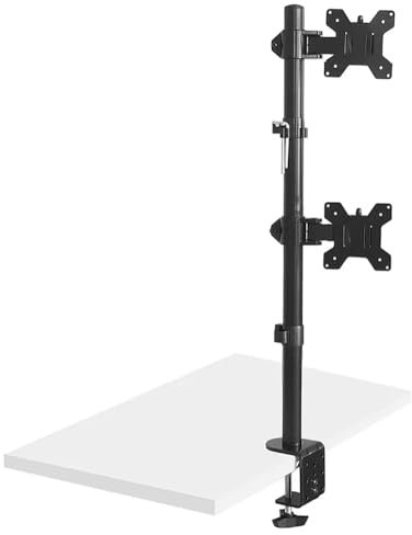 Maclean MC-966 Vertikale Doppelmonitorhalterung für 13-27 Zoll OLED QLED LCD und LED Monitore bis 9kg Tischhalterung, Schwenkbar, Neigbar, Drehbar VESA 75x75 100x100
