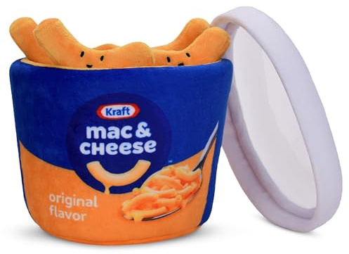 iscream Lot de 4 Mini oreillers en Kraft Macaroni et Fromage 16,5 x 15,2 cm avec 4 Mini oreillers en Peluche Macaroni – Emballage Micro-Ondes