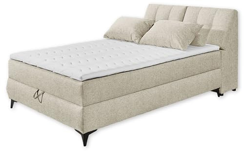 Stella Trading Atlantis 6 Boxbett 140x200 in Ivory - Bequemes Doppelbett mit Bettkasten und Kaltschaum Topper - 145 x 102 x 240 cm (B/H/T)