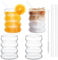 Verres à Bulles 350ml Avec Paille,4 Verres à Boire Striés,Verres à Vagues,Verre a Eau Bulles Gobelets en Verre,Verres à Eau pour Latte Macchiato Café Glacé Whisky Cocktails Yoghourt Soda Café (B)