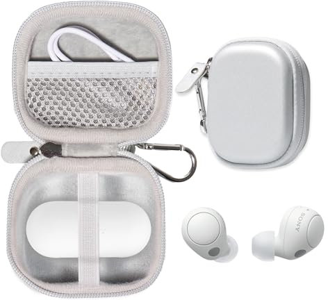 CaseSack Case for Sony WF-C700N Truly Wireless Noise Canceling in-Ear Bluetooth Earbud Headphones, travel organizing case for both chager case and charge cord (White)