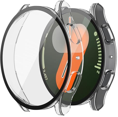 Misxi 2 Pièces PC Protection Ecran pour Samsung Galaxy Watch 7 40mm, Anti-dérapante Ultra-mince Résistante aux Rayures Coque avec Verre Trempé pour Galaxy Watch7, Transparent