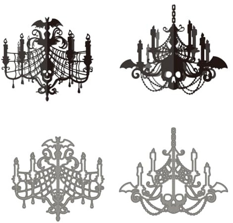 WADORN 2 Stücke Halloween Schädel Fledermaus Kronleuchter Kohlenstoffstahl Stanzformen Schablonen, Halloween Motiv Prägeschablone Aus Karbonstahl Für DIY Scrapbooking Alben Papierkarten