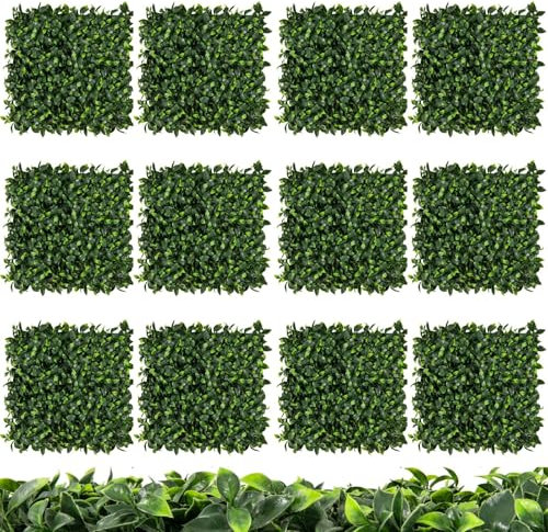 COSTWAY 12PCS Artificial Hedge Panels, 50 x 50cm Home Greenery Wall Garden Fence Screens with Multi-Layers Leaves, Faux Plant Grass Backdrop for Decor, Privacy Protect (Faux Gardenia)