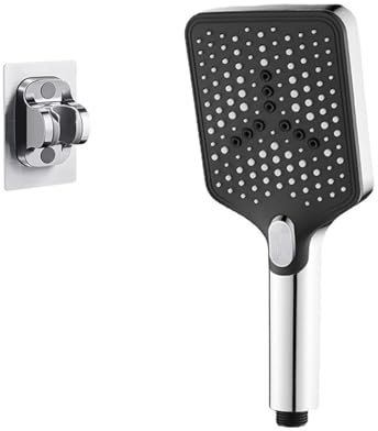 WENH Square 3 Modes Silver Shower Head Spa Rain High Pressure Portable Bathroom Mixer Faucet Accessories Camping Bath Goods Set(Shower and Holder)