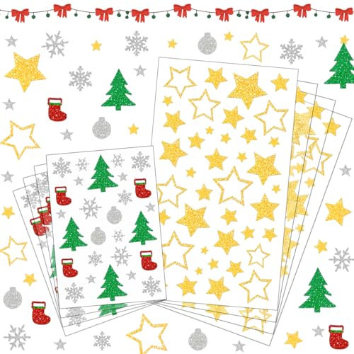 264 Weihnachtsaufkleber Glitzer, Aufkleber Weihnachten Gold 8 Blätter, Weihnachtssticker Selbstklebend, Sticker Weihnachten Sterne, Aufkleber Für Weihnachtskugeln, Flaschen Weihnachten, Geschenke