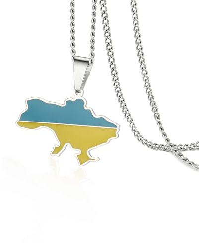 VASSAGO Ukraine-Karten-Halskette/Ohrringe für Damen und Herren, Edelstahl, bunt, Ukraine-Flagge, Anhänger, Ukraine, Landkarte, Halskette, Ukraine, Souvenir, patriotisches Geschenk, Schmuck