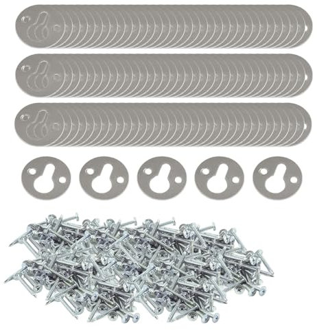 YAFIYGI 80pcs Keyhole Hangers 1-inch Round Key Hole Hanger Bracket Rail Heavy Duty Flush Mount Hardware Faux Metal Keyhole Picture Hanging Plates with Screws for Wall Mounting Silver