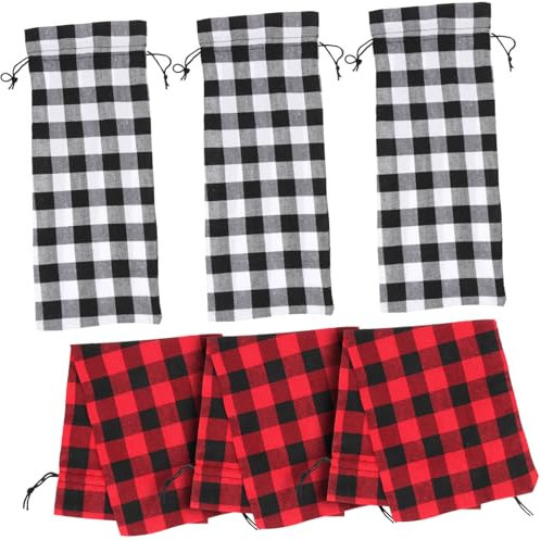 LALADEFIEE 6piezas Bolsas De Vino Reutilizables con Diseño Cuadros Funda para Botellas De Vino Decoración Navideña Cubiertas para Fiestas