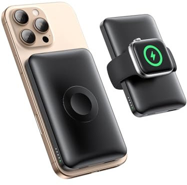 Mavulo for Mag-safe Power Bank 5000mAh, 2-in-1 Magnetic Wireless Portable Charger with iWatch Charger, 20W Fast Charging USB-C Battery Pack for iPhone 16/15/14/13/12 Series, Apple Watch Ultra/SE/1-10