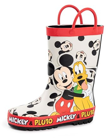 Disney Stivali da pioggia per ragazzi di Topolino | Stivali di gomma per bambini con stampa dei personaggi di Topolino e Plutone in beige | Stivali in gomma per bambini resistenti all'acqua