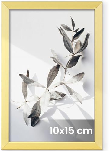 Feihorrm Bilderrahmen 10x15 Gold, Metall Picture Frame für 10x15 cm Fotorahmen Mit Gehärtetem Glas, Aluminium Schmal Bilderrahmen, Rahmen Für Wand- und Tischdisplays