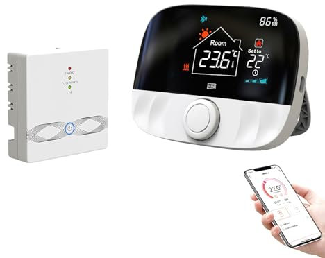Termostato collegato senza fili, Termostato collegato WiFi e intelligente a risparmio energetico, Termostato collegato caldaia a gas programmabile, Termostato wireless compatibile con Alexa, Google