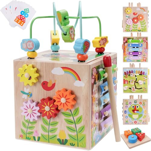 Motorikwürfel ab 1 Jahr | Motorikspielzeug ab 1 Jahr | Aktivitätswürfel Steckspiel Holz ab 12 18 Monate Baby | Geschenk Mädchen Jungen | Kinder Montessori Holzspielzeug ab 1 2 3 Jahr (Blau)