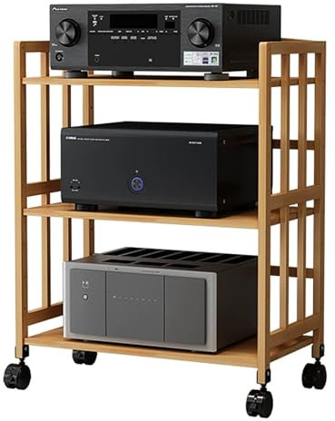 Bamboo Audio Rack with Adjustable Shelves and Movable Component Shelf Modern TV Stand for Media Storage and Stereo Equipment (3 Tier 70x38x88CM)