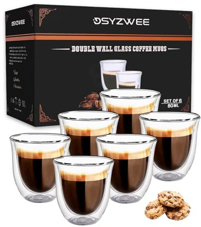 DSYZWEE 80 ml Doppelwandige Espressotassen Glas, 6er-Set Borosilikatglas, Espresso Doppelwandige Thermo-Gläser, für Teegläser, Espresso Pülmaschinenfestes