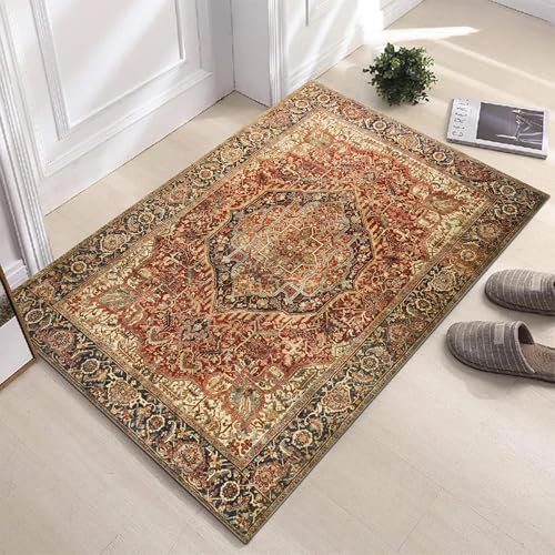 BedLooms Washable Bedside Small Rug 40x60 cm Area Rugs for Bedroom Living Room – Traditional Oriental Floral Vintage Boho Cashmere Design Carpet Non Slip Entryway Door Mat, (Majestic)