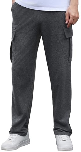 Crewhpo Pantalones de Chándal Hombre Algodón Cargo con Cordón y Bolsillos | Pierna Recta, Corte Holgado, Cintura Elástica, Tacto Suave, Tejido Flexible, Dobladillo Abierto, Uso Diario, Exterior, Relax