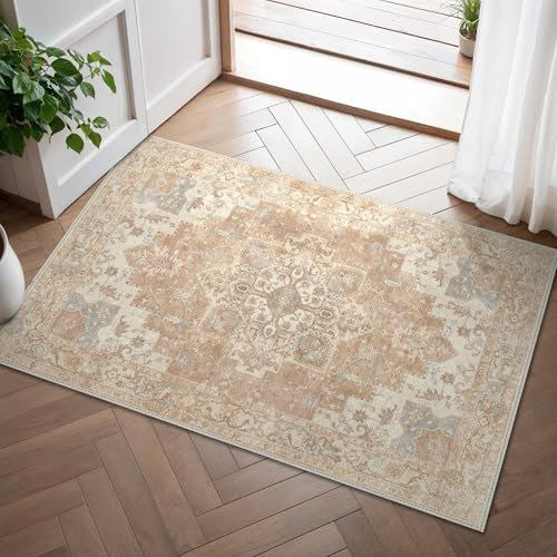 GENIMO Fußmatte Innen 60x90cm, Vintage Teppich, Waschbare Teppiche, Boho Teppich, Klein Carpet mit Rutschfester Rückseite für Eingang, Flur und Korridor