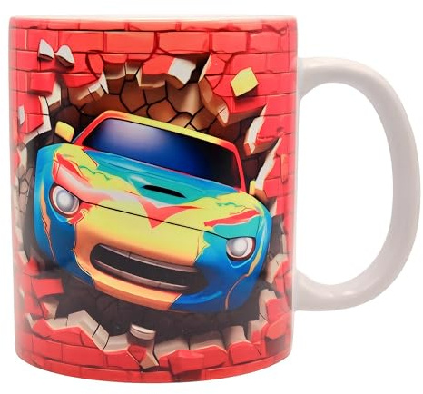 Shopi Zone Taza de Cerámica con Diseño de Auto Deportivo y Efecto 3D - Regalo Divertido y Colorido para Amantes de los Coches y la Velocidad